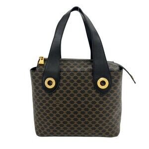 CELINE Vintage Circle Logo Hardware Macadam Pattern Leather Handbag Mini Tote...